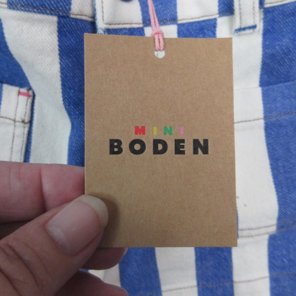 Mini Boden Shorts Girls 6-7Y Blue White Stripe Cotton Denim Pockets 20x1.5* NWT - Picture 8 of 14